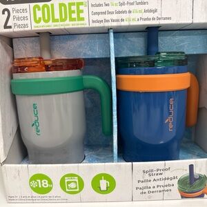 Reduce Coldee Kids Spill Proof Tumbler 2Pk 14oz Each 3 in 1 Lid 18 Hours Cold
